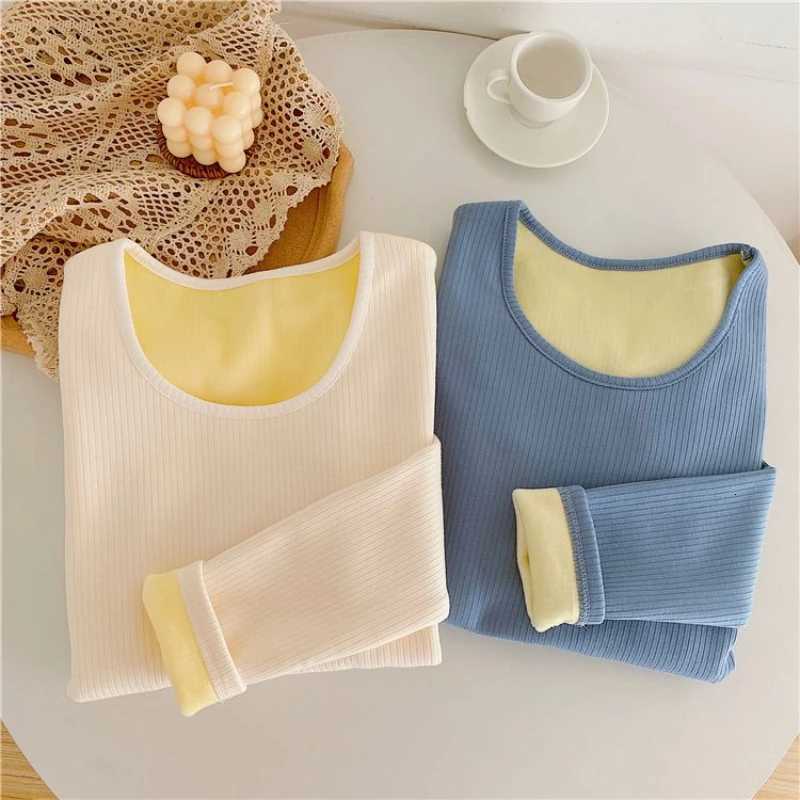 Winter Thick Velvet Soft Thermal Top Allinone Fleece Warm Slim Womens Tees Shirt Long Sleeve Skinny Top Underwear PulloversT251020