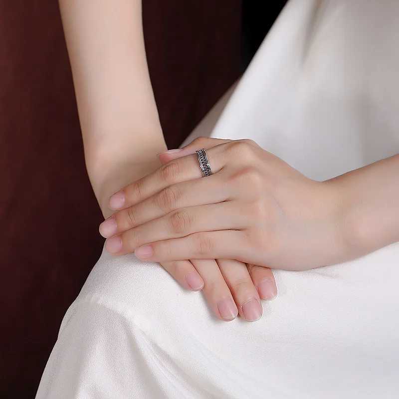 PANJBJ 925 Sterling Silver Texture Ring For Women Hollow Out Minimalism Vintage Jewelry Gift J251020