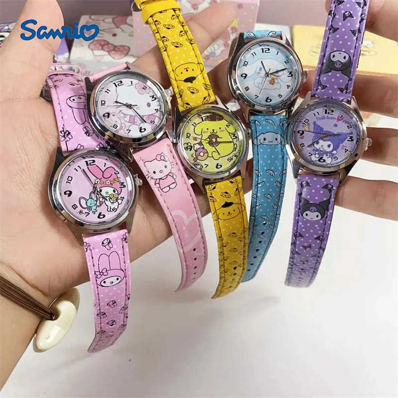 Sanrio Anime Sanrio PU leather electronic watch kulomi bigeared dog Melody childrens watch gift with gift box L251020