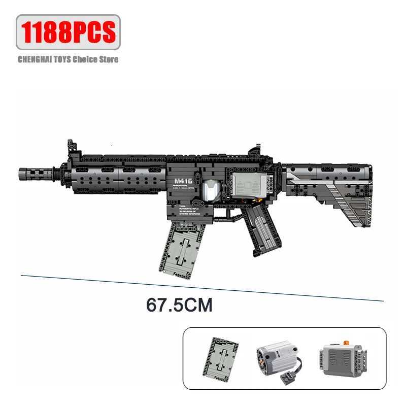 Military Electric M416 Rifle Assembled Building Blocks Bricks Model MOC Army Weapons Machine Gun Firearms Sets Kid Toy Boy GiftsXJ251020