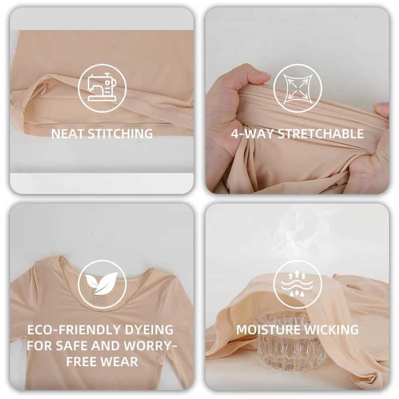 Winter Women Long Sleeve Thermal Underwear Round Neck Lightweight Top Seamless Solid Warm Clothes Comfortable Fall PajamasT251020