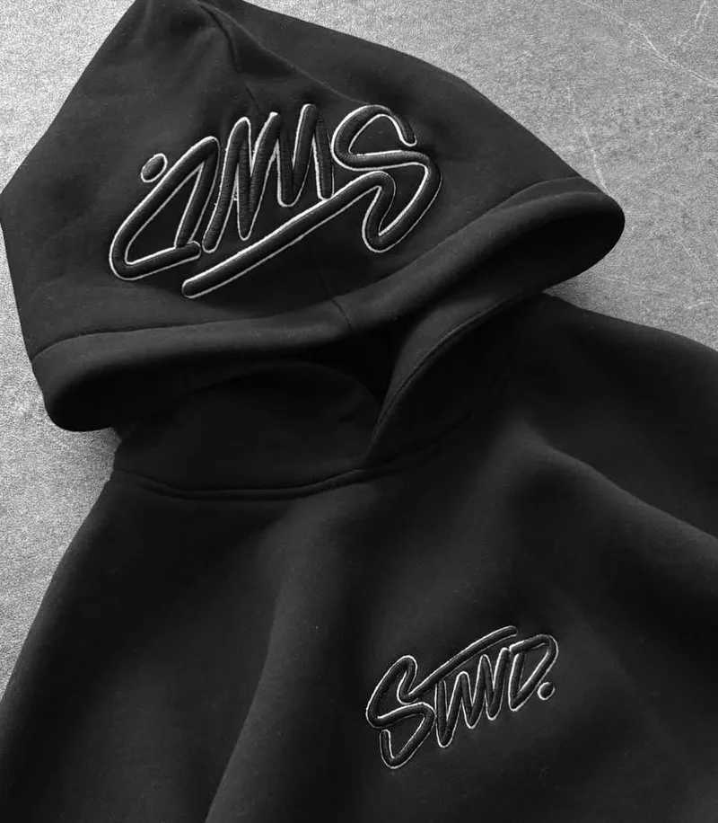 Y2K simple casual retro English letter embroidered black white couple hoodie European American Gothic punk fashion hoodie W251020