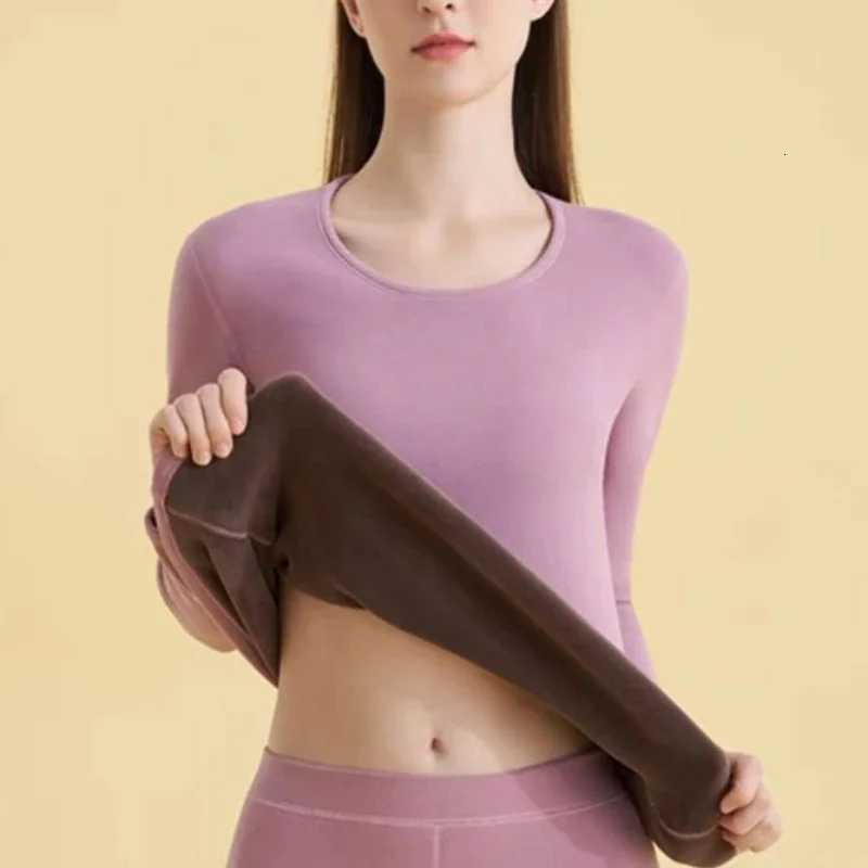 Women Autumn Winter Bottoming Shirt Constant Temperature Thick Velvet Tshirt ONeck Slim Inside with Thermal Underwear TopT251020