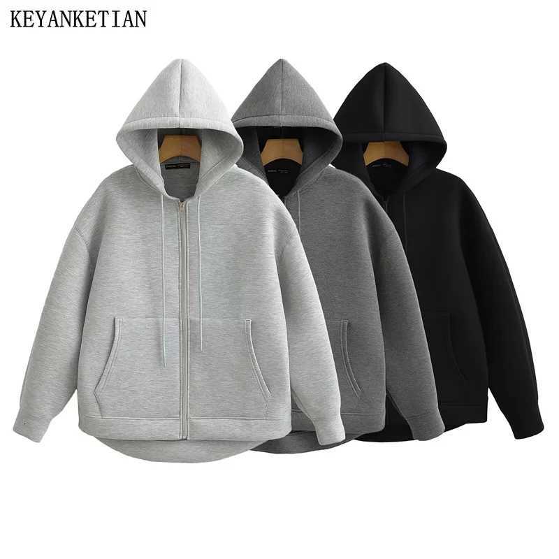KEYANKETIAN Winter New Womens Zipper Hoodie High Street Unisex style Double Pockets Oversize Loose Sweatshirts Outerwear Top W251020