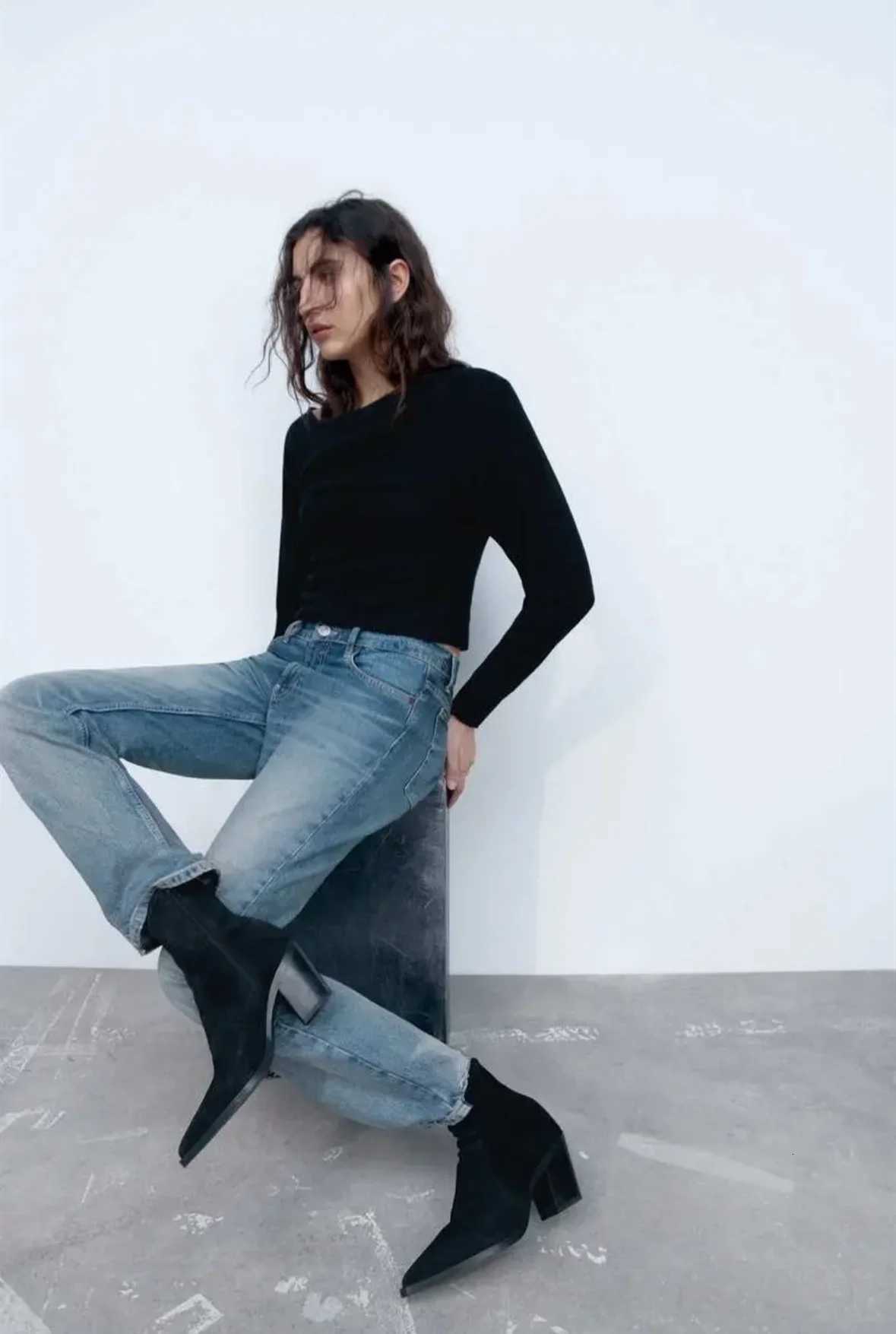 Womens Brown Suede Ankle Boots Pointed Toe Block Heel Side Zipper Wern Style Stylish Comfortable AutumnWinterXJ251020 - view 7