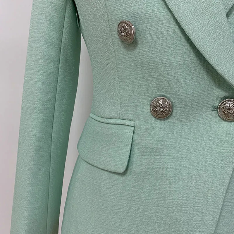 HIGH STREET Classic Baroque Jacket Womens Metal Lion Buttons Double Breasted Textured Blazer Mint Green 251016