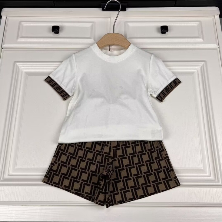 2025 New designers have launched a new summer cotton letter two-piece set for girls, boys, children and babies F111