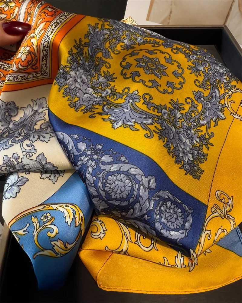 Luxury Brand 2025 Bohemia Print Square Silk Scarf for Women Hijab Hair Bands 70cm Neckerchief Female Satin Shawl Ribbon Headband11 D2510201