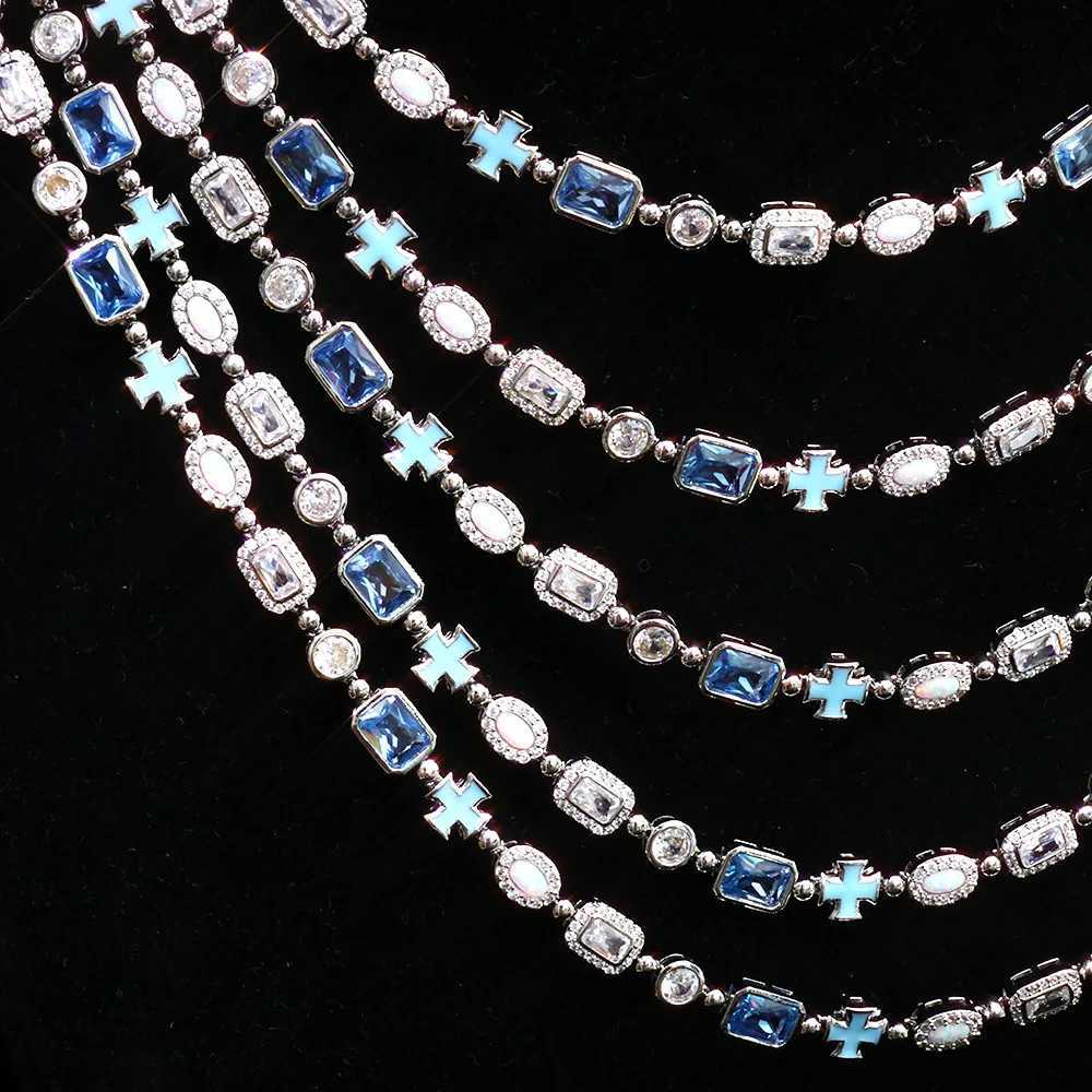 Hip hop Necklace Geometric Oil Droplets Cross Tennis Chain 6mm Chilled Zircon Gemstone Pattern Chain Jewelry Womens Gift W251020