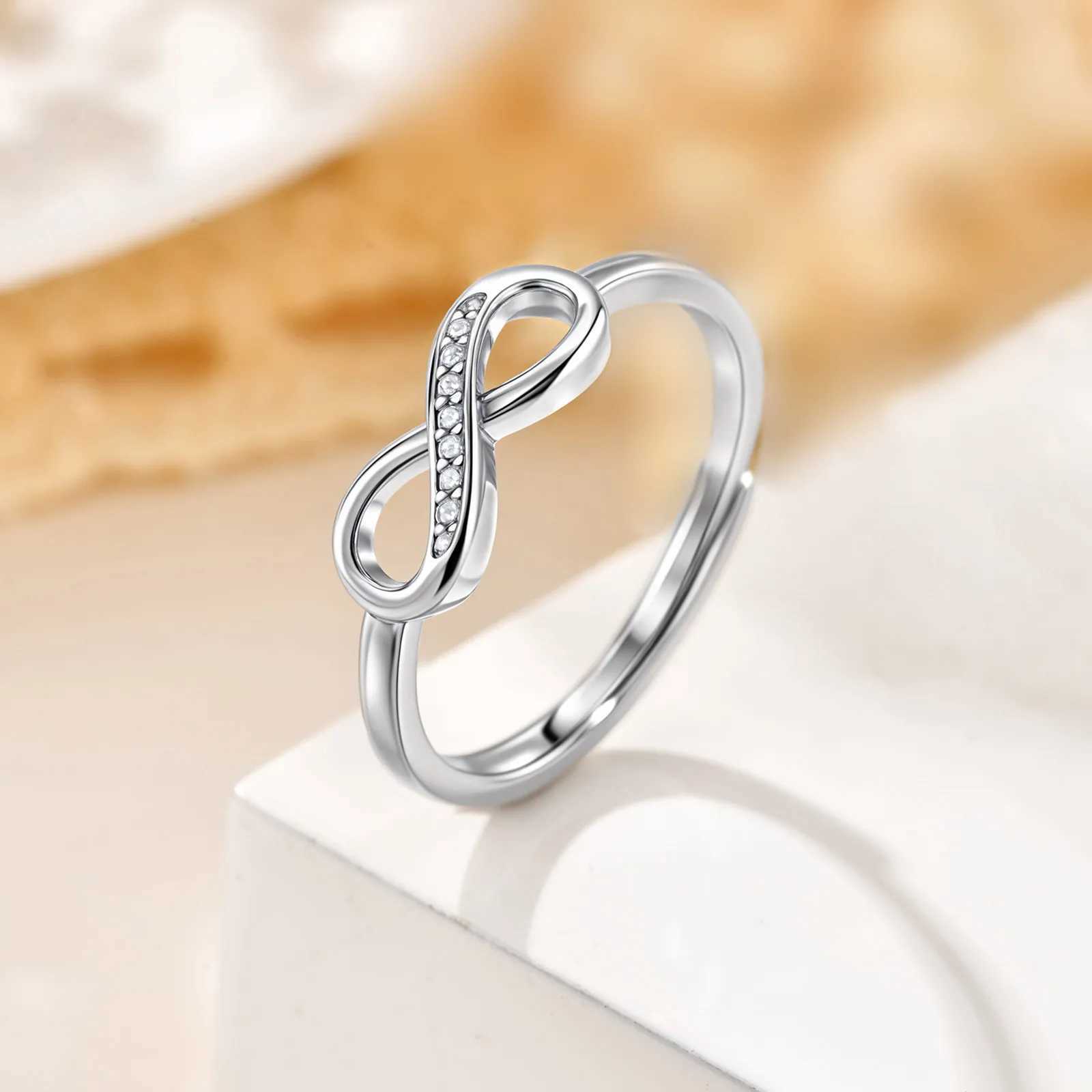 Fine Cubic Zircon Classic Infinity Love Adjustable Ring Silver Color Geometric Metal Ring for Women Engagement Wedding Jewelry J251020