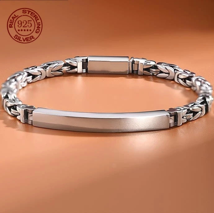 S925 Sterling Silver mens Peace Grain Bracelet Male Fashion Niche Sense Retro Woven Lettering Trend Bracelet251018