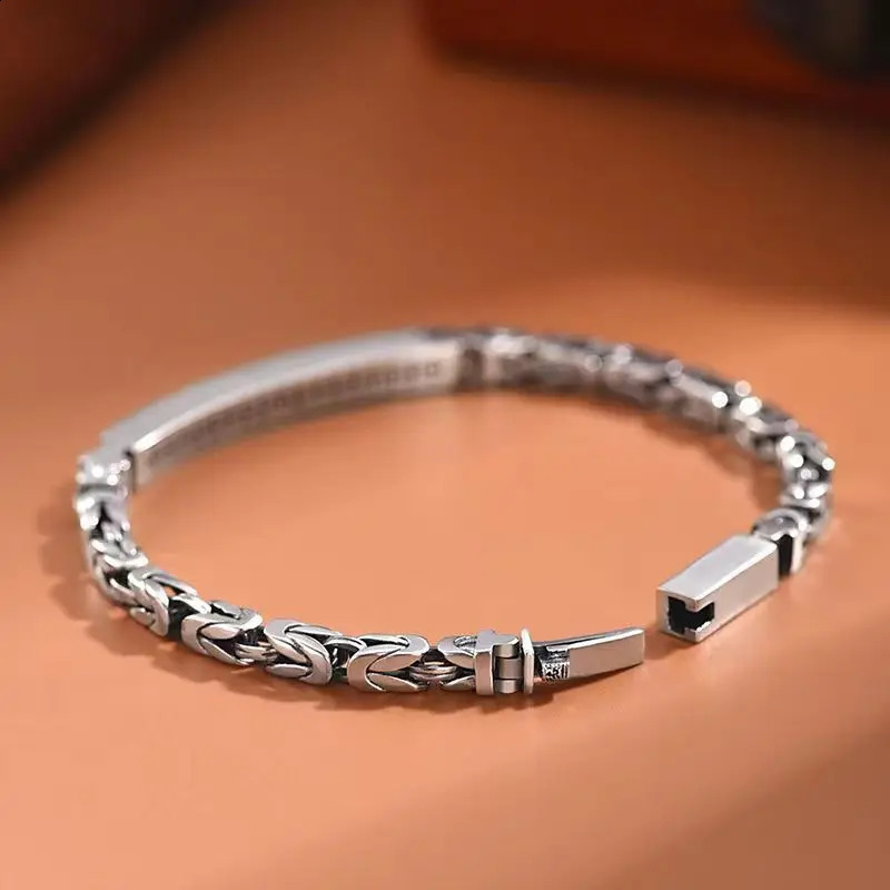 S925 Sterling Silver mens Peace Grain Bracelet Male Fashion Niche Sense Retro Woven Lettering Trend Bracelet251018