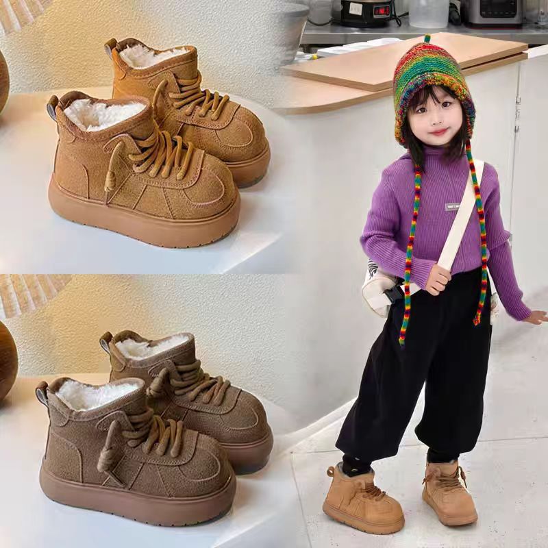 Children's cotton shoes Fashionable big toe thick sole high top snow boots for women in winter frosted leather lace up short boots trendy hot