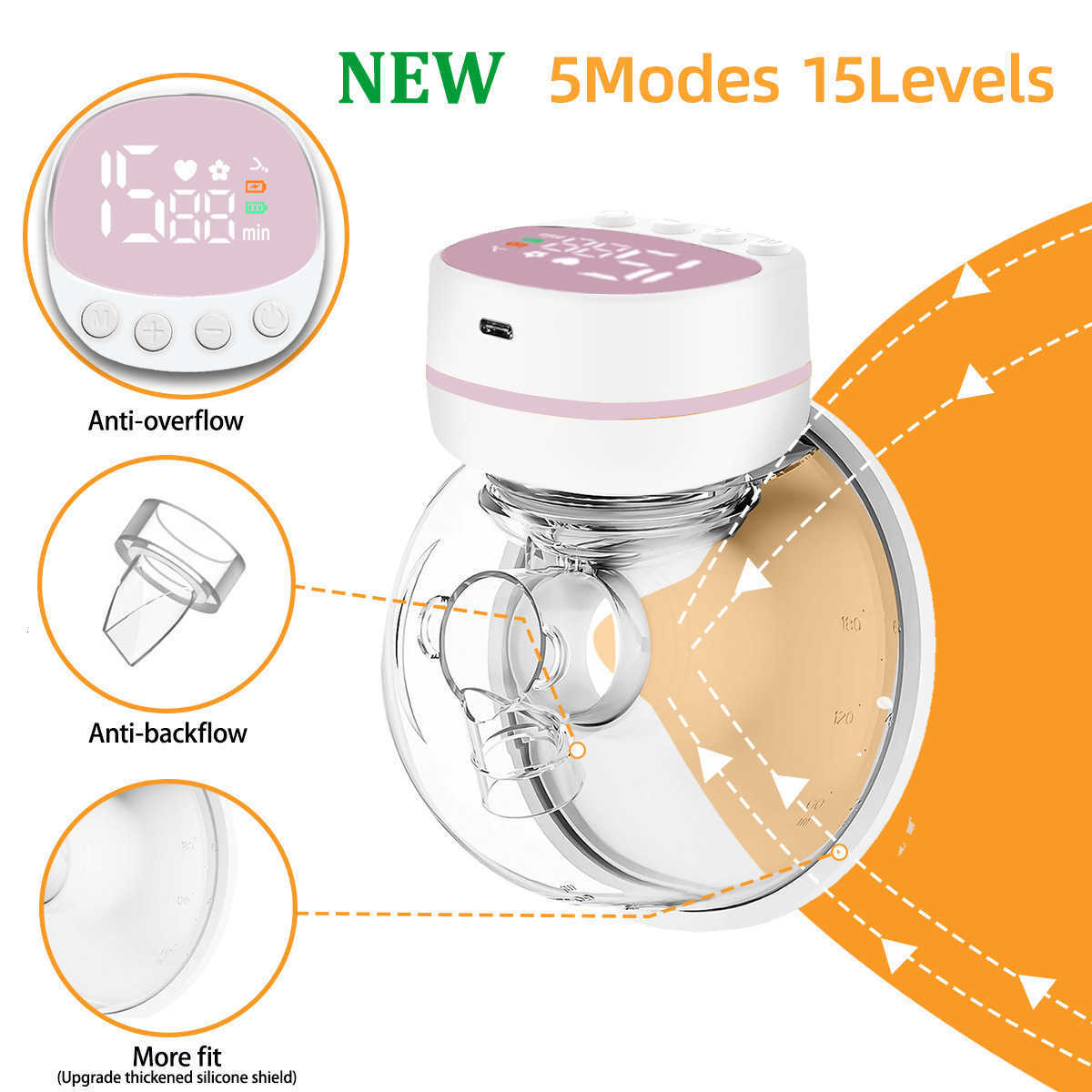 Wearable electric breast pump, hands-free, high suction, variable frequency milk collector X250724