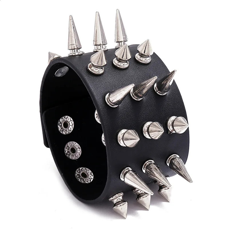 DIEZI Personality Hip Hop Men Spiked Rock Bracelet Bangle Women Vintage Punk Cosplay Black PU Leather Wrap Bracelet Jewelry 251020