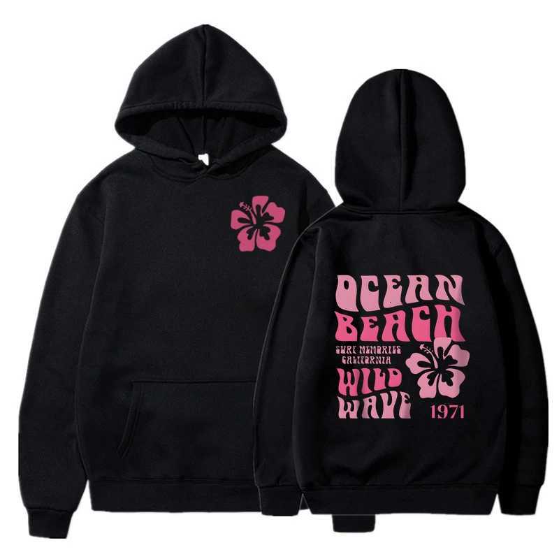 Ocean Beach Wild Wave Printed Y2K Hoodies Women Fashion Aesthetic Pink Floral Streetwear Autumn Long Sleeve Hip Hop Sweatshirt W251020