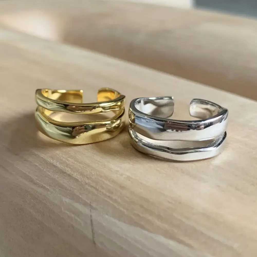 13 PCS Double Row Stackable Open Resizable Wave StainlESS Steels Ring Gold Silver Color Minimalist Irregular Rings J251020
