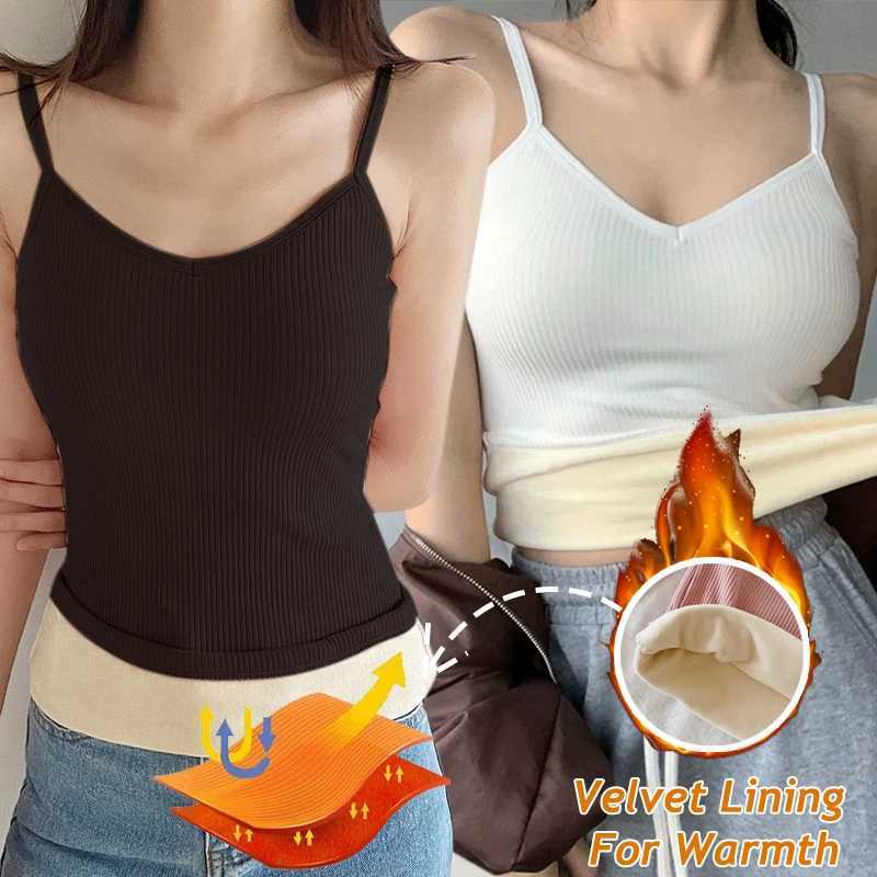 Women Winter Warm Underwear Solid Thermal Casual Nightwear Female Elastic Velvet Sleeveless Tops Ladies Camisole Sexy LingerieT251020