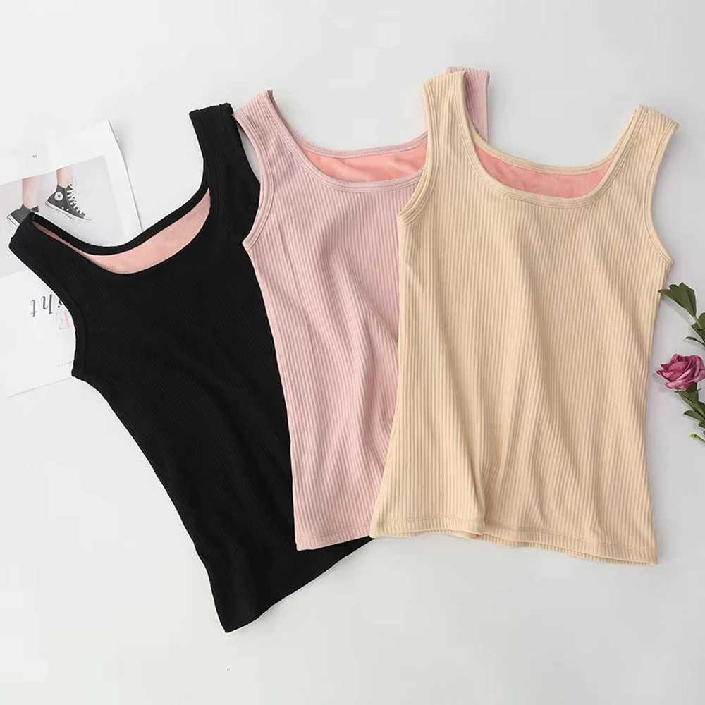 Women Plus Size Fleece Lined Tank Top Winter Thermal Underwear Thick Camisole Warm Velvet Vest Bottoming TopT251020