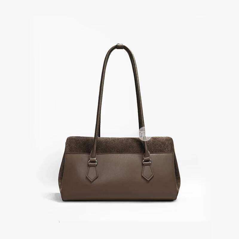 Suede Spliced Cowhide Women's Underarm New Niche Design Vintage Large Capacity Fashionable Handbag Shoulder Bag Suotong251020 Suotong1020