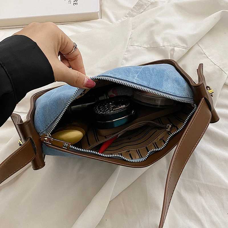 2022 Fashion Women Pu Leather Handbag Large Capacity Denim Shoulder Bags For Women Casual Zipper Clutch Phone Sac Crossbody BagsT251020
