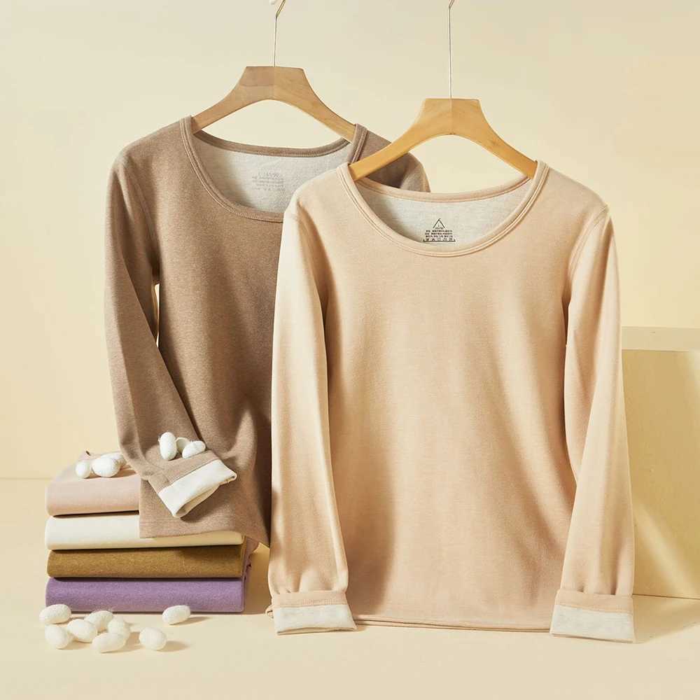 Winter Womens Thermal Underwear Set Cashmere Silk Solid Color Simple Comfortable Bottoming Underwear Autumn Clothes and PantsT251020