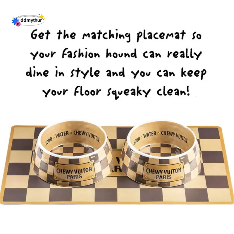 Pet Food Water Bowl Set with Mat - Anti-Slip Melamine Feeding Dish for Cats and Dogs, Wide Base ddmythur