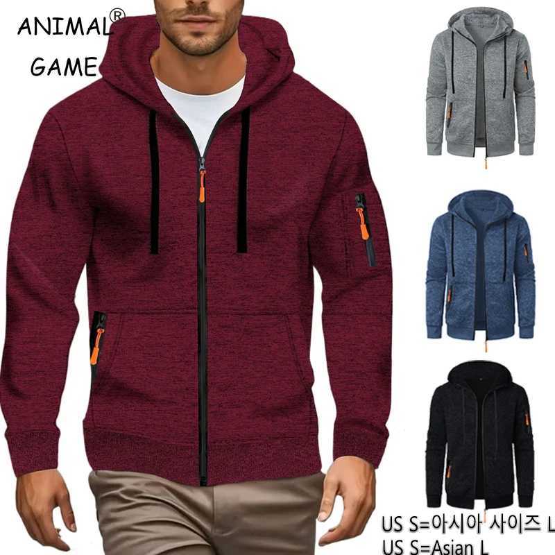 Animal Game Mens Zipper Hooded Sweatshirts Long Sleeve Outerwear Casual Jacket Coats Solid Warm Work Coats Hoodies Streetwear W251020