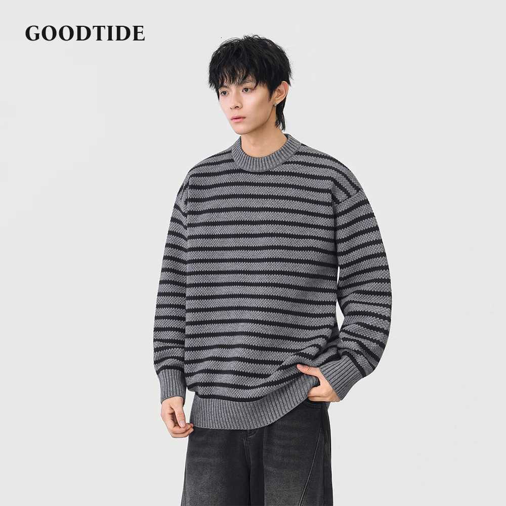 Fashion Mens Casual Crew Neck Sweater 2025 Winter New Stripe Knitted Pullover Comfortable Soft Long Sleeve Jumper Top W251020