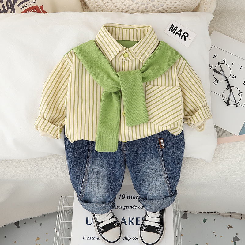 2025 New Hot Selling Baby Clothes Spring and Autumn Scarf Shirt Set for Boys' Western Style Children's 1-Year Old Boys' Baby Autumn Clo