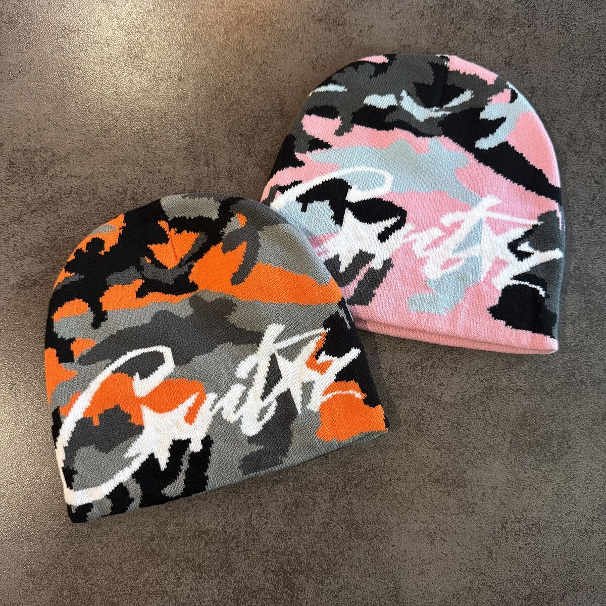 American retro letter camouflage knitted woolen hat for autumn and winter couples, street warm men and women, yuppie pullover cold hat