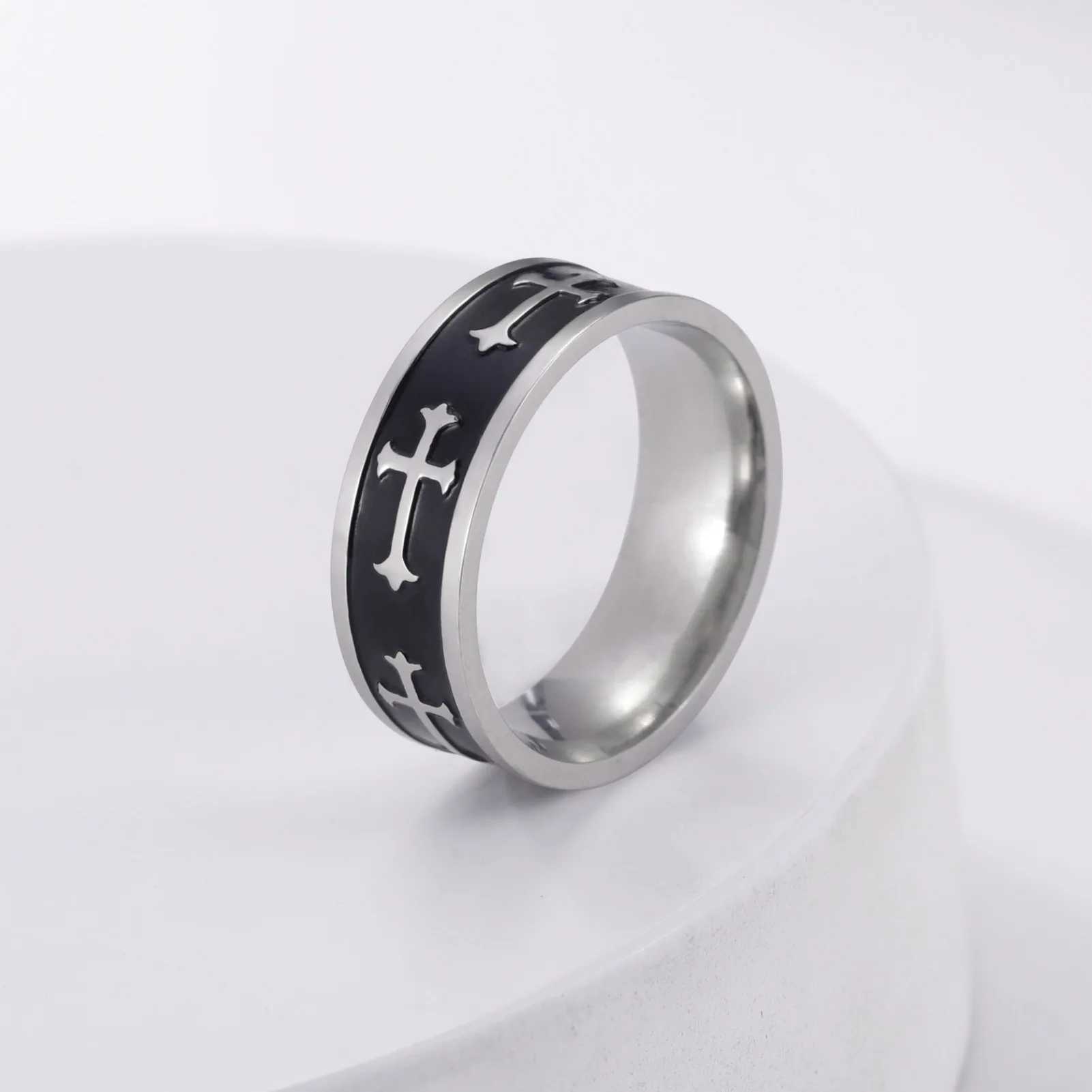Metal Cross Ring For Men Women Black Silver Color Stainless Steel Ring Punk Gothic Simple Accessories Christian Jewelry Gift J251020