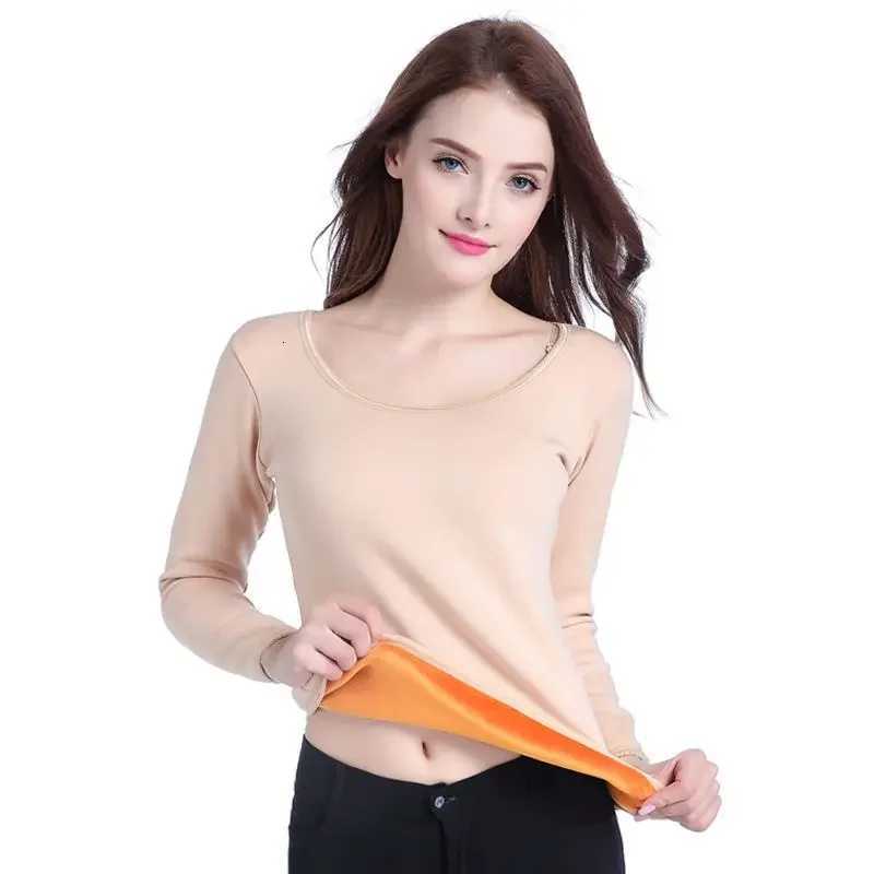Winter Thicken Thermal Underwear Women Fleece Lined Bottomed Crew Neck Shirt Slim Warm Keep Warm Onepiece Velvet Pullover 3xlT251020