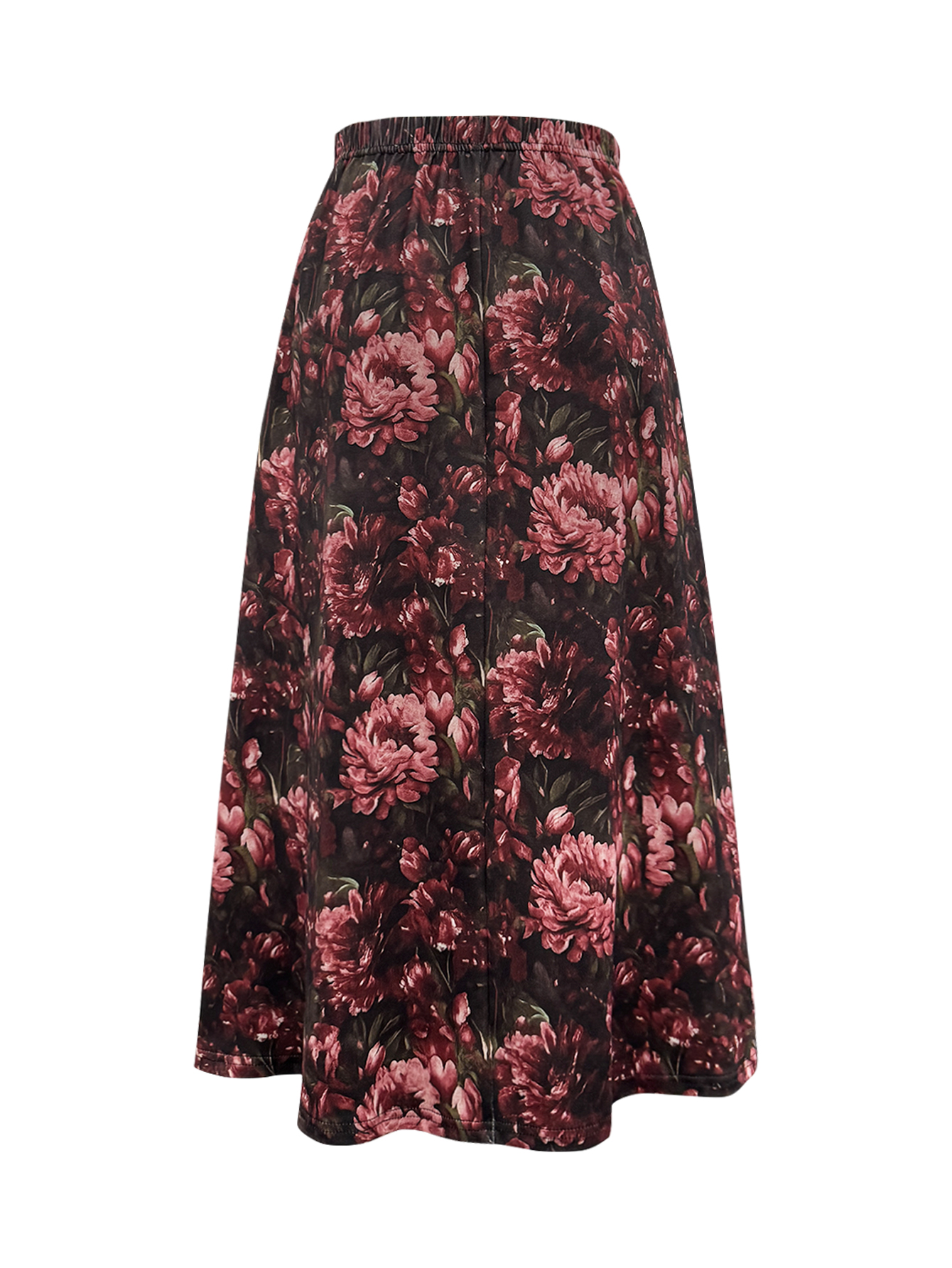 Women's Autumn & Winter New Retro Elegant Floral Printed Midi Skirt, Casual Commute & Dating Milk Silk Skir-CF56374