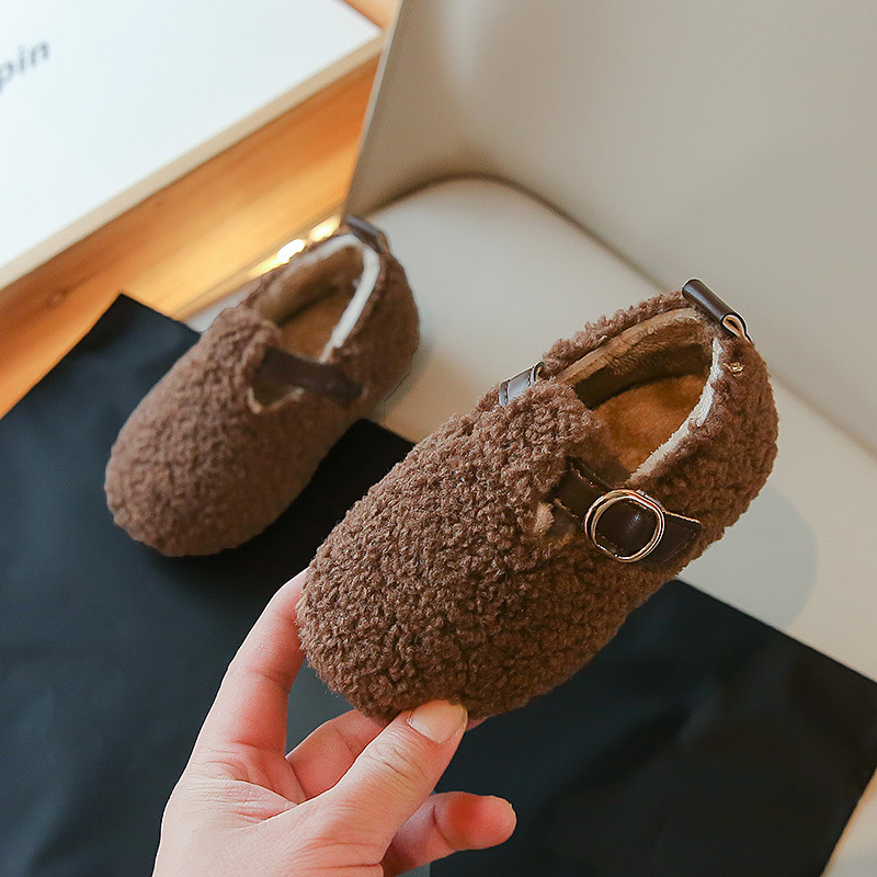 Kids Loafers Shoes for Girls Toddler Flat Fur Cover Toe Warm Shoes Kidszworld Child Girl Non Slip Plush Loafers Princess Shoes Sizes 21- 30 Size US5.5