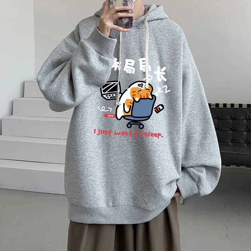 Mens Oversized Hoodie 7XL Black Hoodies Oversize for Men with Hat Anime Cat Print Man Casual Wear Hoody Male Sweatshirt W251020