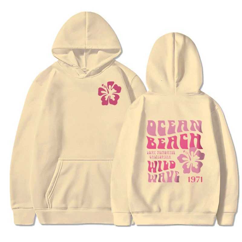 Ocean Beach Wild Wave Printed Y2K Hoodies Women Fashion Aesthetic Pink Floral Streetwear Autumn Long Sleeve Hip Hop Sweatshirt W251020