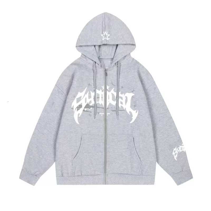 Mens Zipper Retro Hooded Sweatshirt with Star lettering Multi functional Casual Jacket American Fashion 2025 W251020