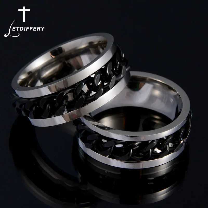 Letdiffery Fashion Spinner Black Chain Ring Stainless Steel Punk Rock Accessories Three Colors Option For Men Gift J251020