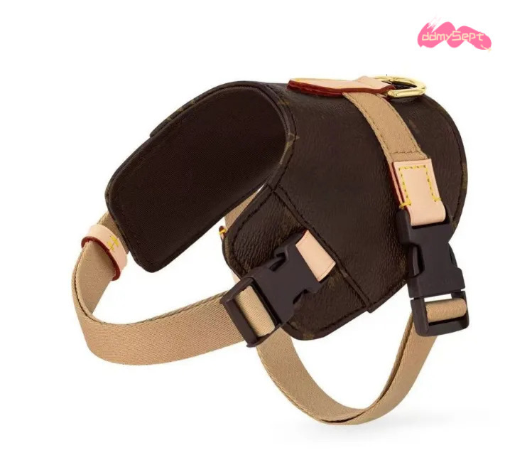 Designer Dog Harness, No-Pull Pet Vest with Classic Letter Pattern, No Choke, Adjustable, Easy Walking and Training for Small, Medium Dogs Brown B267 