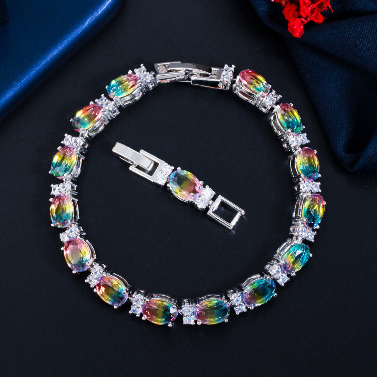 CiNily Blue White Fire Opal Stone Chain Bracelets Silver Plated Oval Fine Link Bracelet Bohemia BOHO Summer Jewelry Woman Girl 231225