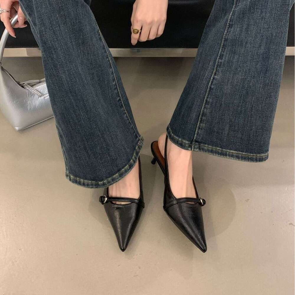 2025 New French Style Elegant Sexy Pointed Toe Shallow Mouth Designer Shoe Stiletto Closed-Toe Sandals for Women