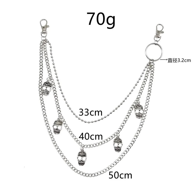 Punk Pants Chain Skull Keychains for Men Women Jean Trouser Biker Chains Harajuku Goth Jewelry Gothic Rock Emo Accessories 251021