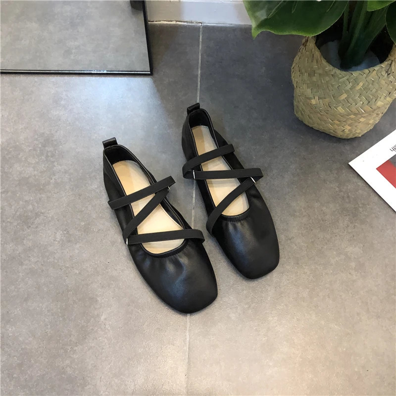 Spring Ballet Flat Shoes Women Comfy Leather Shoes Women Women Square Toe Flat Mary Janes Ladies Shoes Double Buckle 251021