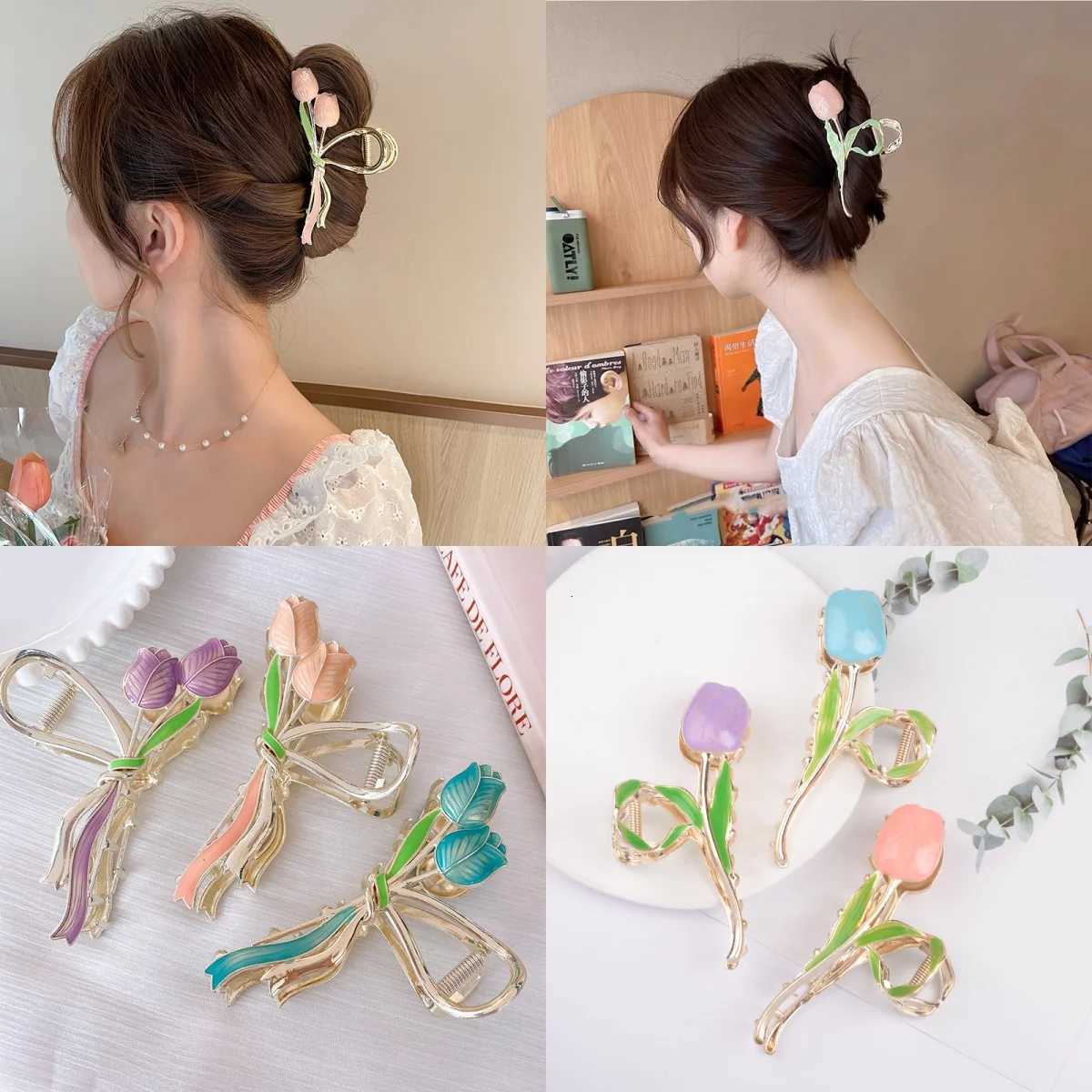 Womens Alloy Claw Hair Clips Antiskid Shark Clips Plate Hair Grab Clips Flower Hair Clips Girls Daily Hair AccessoriesW254021