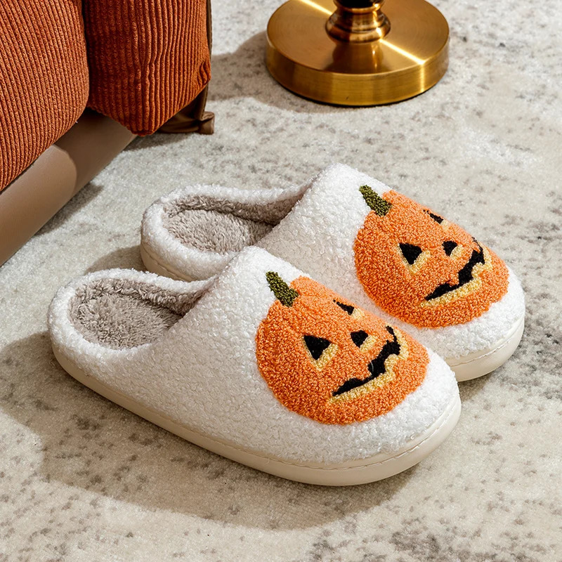 Classics Pumpkin Halloween Womens Slippers Winter Indoor Cartoon Comfort Home Bedroom Soft Causal Flat Plush Shoes for Gift 251021