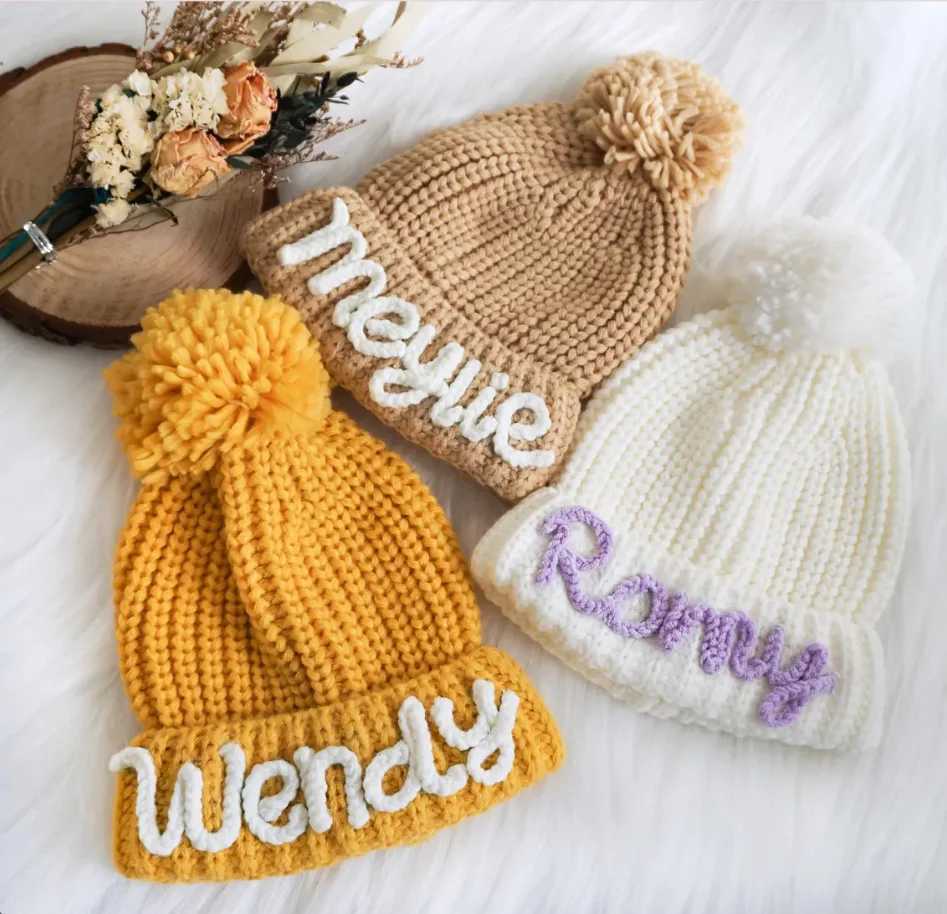 Personalized Hand Embroidered Name Beanies Custom Knit Hats for Boy and Girl Unique Winter Accessories Christmas Gifts J251021