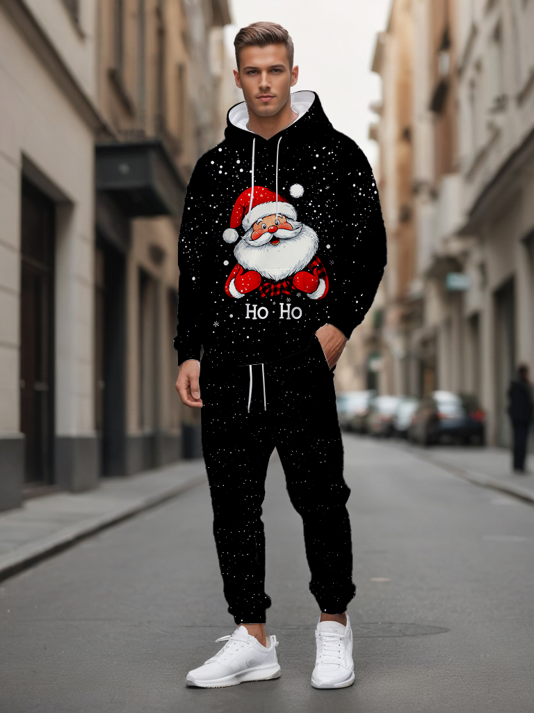 Men's Ankle-Length Knitted Hoodie Casual Outdoor Polyester T-Shirt Long Sleeve Adjustable Drawstring Gradient Print for Autumn Wear - LMWY00197