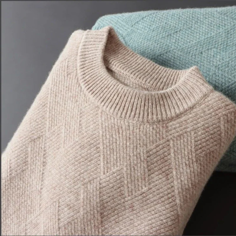 Mens Cashmere Sweater Loose and Thick Jacquard Crewneck Sweater Autumn and Winter Solid Color Mens Knit Bottom Sweater 251020