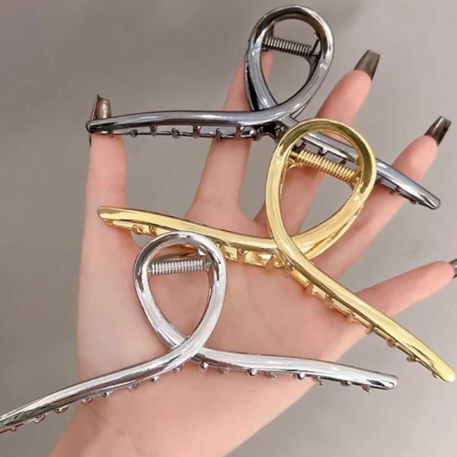 Women New Extra Large Metal Hair Claw Glossy Grab Clip Ponytail Clip Alloy Cross Hair Clip Fashion Hair Accessories Hair PinW254021